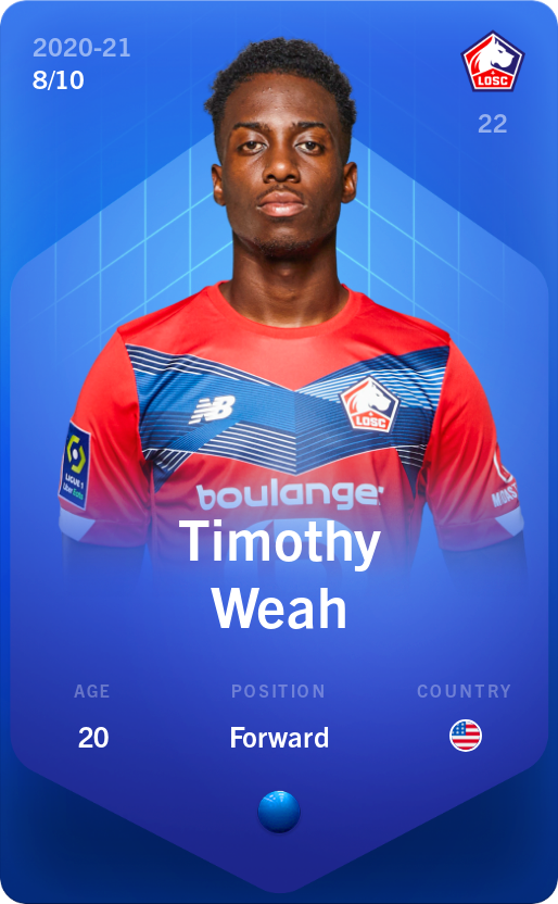 Sorare - Sorare Official - Timothy Weah 2020-21 • Super Rare 8/10 - NFT # 56964113852516955058233037245976897485895498870925930639044356854159598694952