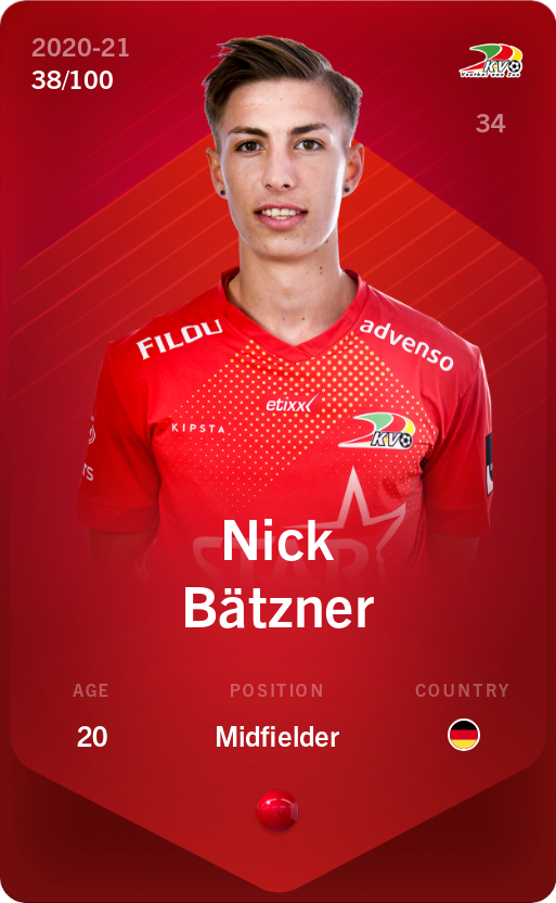 Sorare - Sorare Official - Nick Bätzner 2020-21 • Rare 38/100 - NFT # 90039515565112981055992451469548969830693438340123561252608515509320389831905