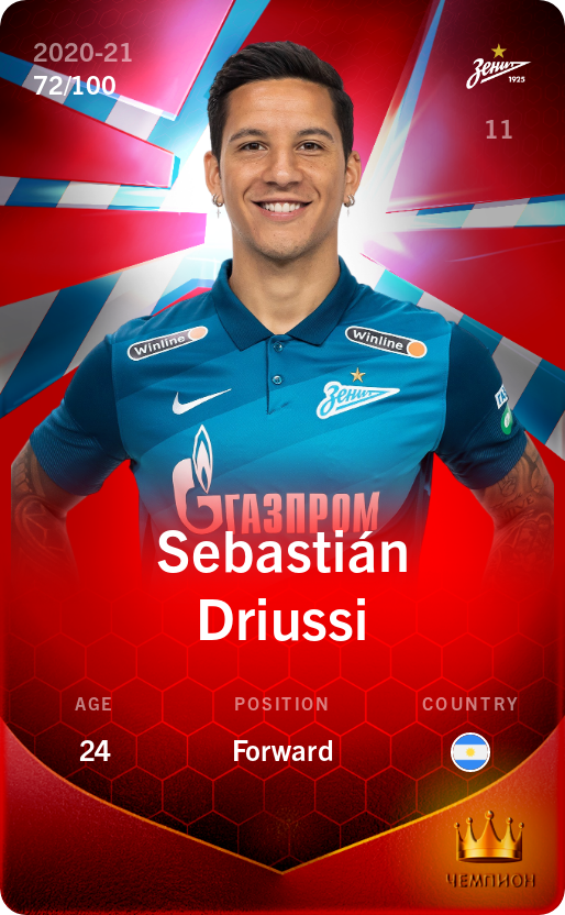 Sorare - Sorare Official - Sebastián Driussi 2020-21 • Rare 72/100 - NFT # 83808995669867746197437494266172825361820496264898135036903044416476665975311