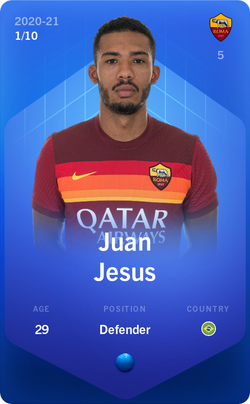 Sorare - Sorare Official - Juan Jesus 2020-21 • Super Rare 1/10 - NFT # 44013173634290413980001925393556109603939068886896269012030389366341265724626