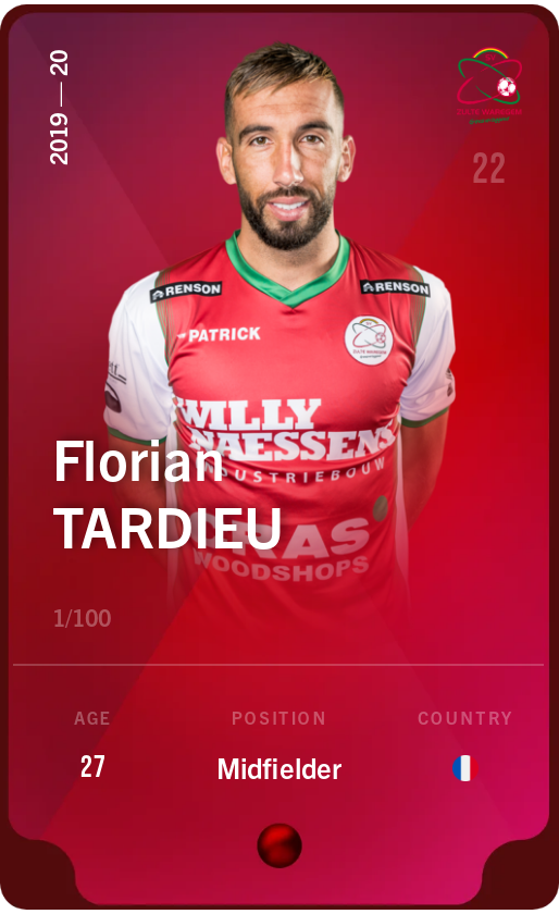 Sorare - Sorare Official - Florian Tardieu 2019-20 • Rare 1/100 - NFT # 36610841750288601395598245891781128025494141042834582971522759318565844872127