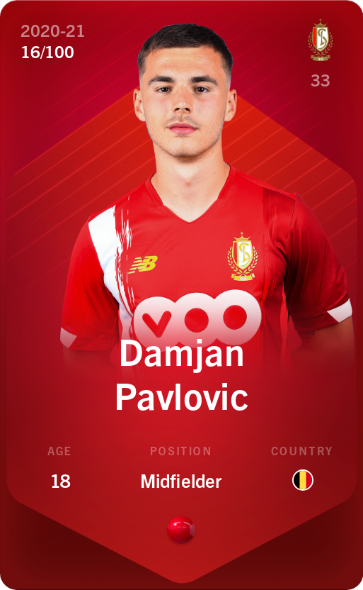 Sorare - Sorare Official - Damjan Pavlovic 2020-21 • Rare 16/100 - NFT # 77586915873562026371186067686516222662769099862142851519370009438165804200759