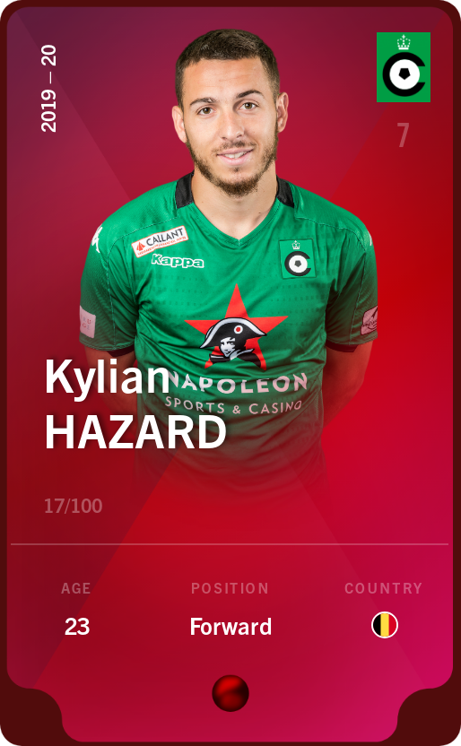 Sorare - Sorare Official - Kylian Hazard 2019-20 • Rare 17/100 - NFT # 98408226504079589162687471458312366327124723582404283053094420223538034945477