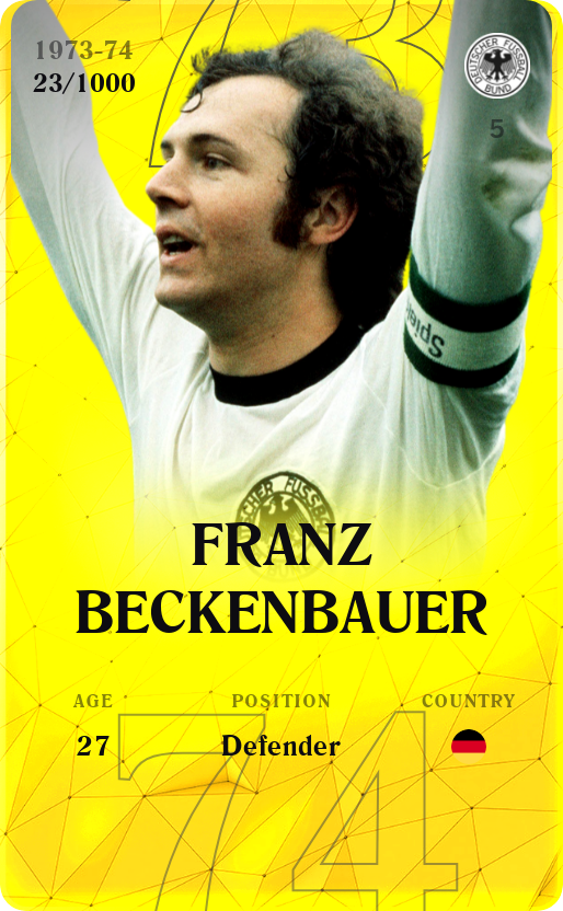 Sorare - Sorare Official - Franz Beckenbauer 1973-74 • Limited 23/1000 - NFT # 4240071207265007979159341689011074934605299248433516149933134446840467430962