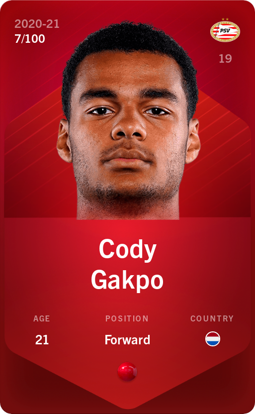 Sorare - Sorare Official - Cody Gakpo 2020-21 • Rare 7/100 - NFT # 39607439934813946327499999678712763077842286911680568748208525413826830390405