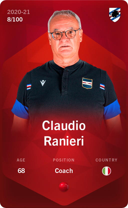 Sorare - Sorare Official - Claudio Ranieri 2020-21 • Rare 8/100 - NFT # 75908077632035949493346051787184215309883094824283961262687711926302904276932