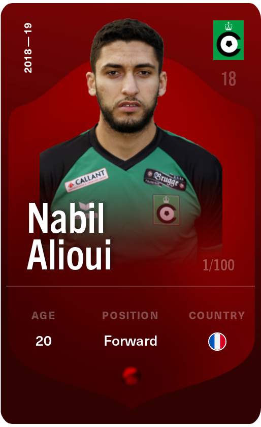 Sorare - Sorare Official - Nabil Alioui 2018-19 • Rare 1/100 - NFT # 13420311741638859766627627827768472696176388398146791848483999180301415031813