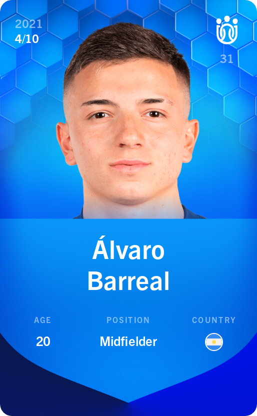 Sorare - Sorare Official - Álvaro Barreal 2021-22 • Super Rare 4/10 - NFT # 70440092990583162706479670882763902113009240745738455937420183543314928133127