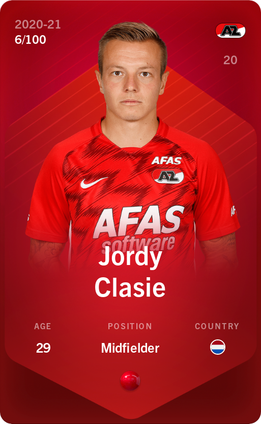 Sorare - Sorare Official - Jordy Clasie 2020-21 • Rare 6/100 - NFT # 52432460486353557013651293143240645746679488648172913195777117616097183942183