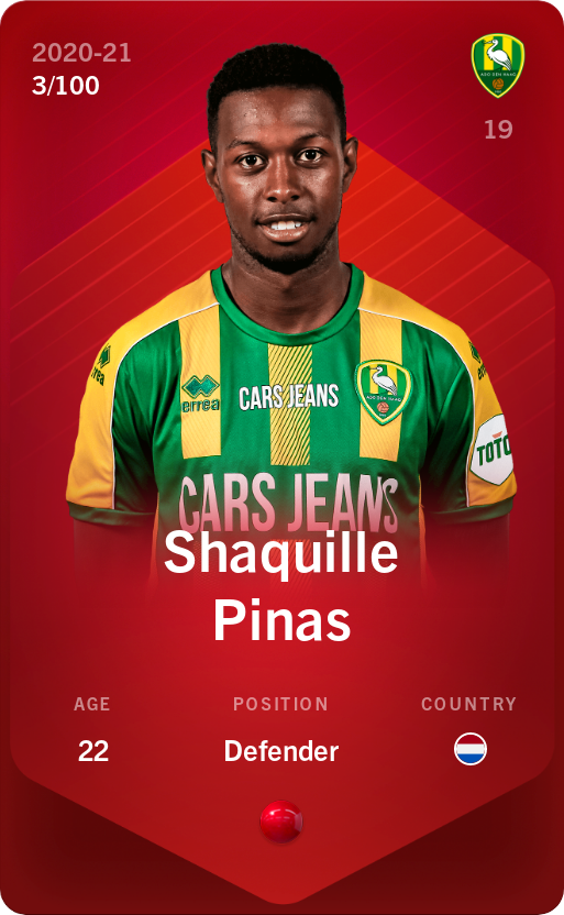 Sorare - Sorare Official - Shaquille Pinas 2020-21 • Rare 3/100 - NFT # 94391870050192194808581996275989196765632097434414535362415982575659542688050