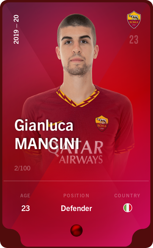 Sorare - Sorare Official - Gianluca Mancini 2019-20 • Rare 2/100 - NFT # 4167000240263997873701659362026747866336277939247841164580717573172913273217