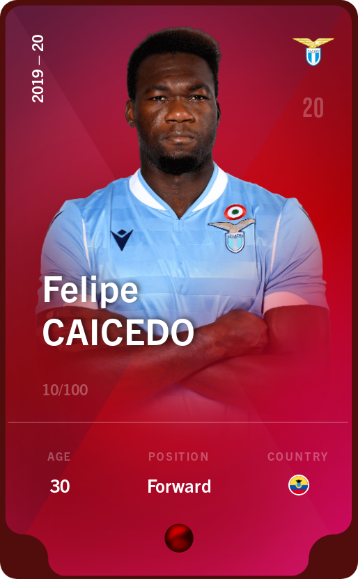 Sorare - Sorare Official - Felipe Caicedo 2019-20 • Rare 10/100 - NFT # 18681542389254446228604664498447234164500652484246247785918247452303439364134