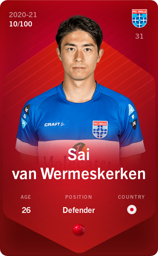 Sorare - Sorare Official - Sai van Wermeskerken 2020-21 • Rare 10/100 - NFT # 65640597787199717423467220108063306478682120650054293333128201585226112435763