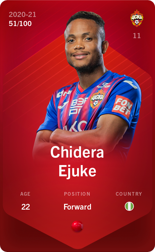 Sorare - Sorare Official - Chidera Ejuke 2020-21 • Rare 51/100 - NFT # 102395500209451995415426372508786958453529305054421891508384477226668066122019