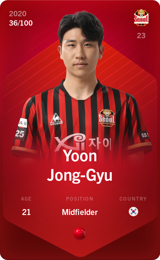 Sorare - Sorare Official - Yoon Jong-Gyu 2020-21 • Rare 36/100 - NFT # 93833264833953220044055336813707389623662636276371235395921121678294088017076