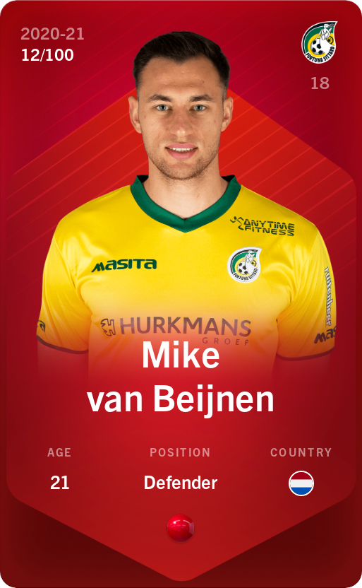 Sorare - Sorare Official - Mike van Beijnen 2020-21 • Rare 12/100 - NFT # 39617146578413868059114063735345039441505963757178279732770934400735415437514