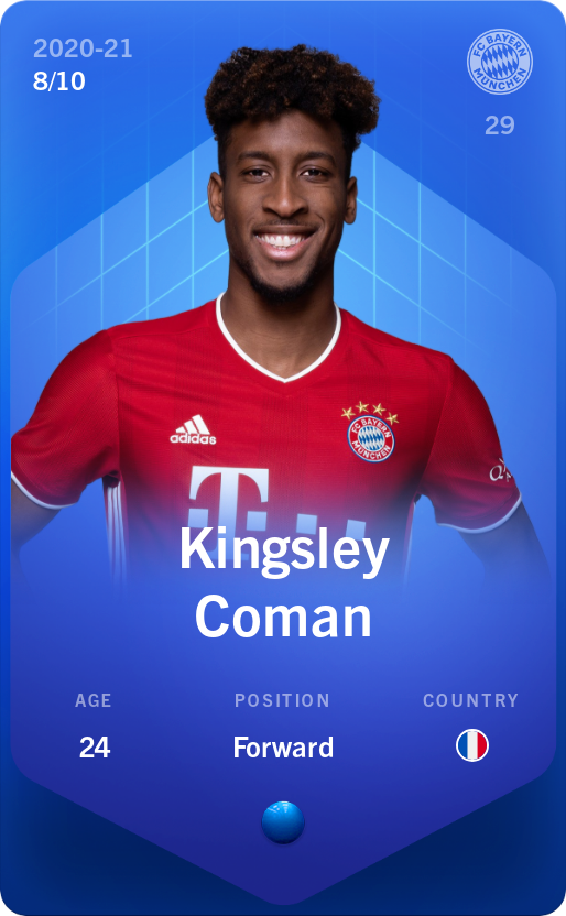 Sorare - Sorare Official - Kingsley Coman 2020-21 • Super Rare 8/10 - NFT # 43376992616819489057612022202808373420140459282190236115691176208098376406332