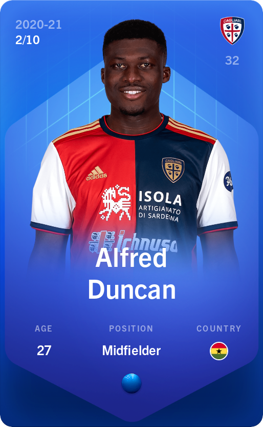 Sorare - Sorare Official - Alfred Duncan 2020-21 • Super Rare 2/10 - NFT # 19873638396515325704920915711748008295369878055192352786848349540157868607024