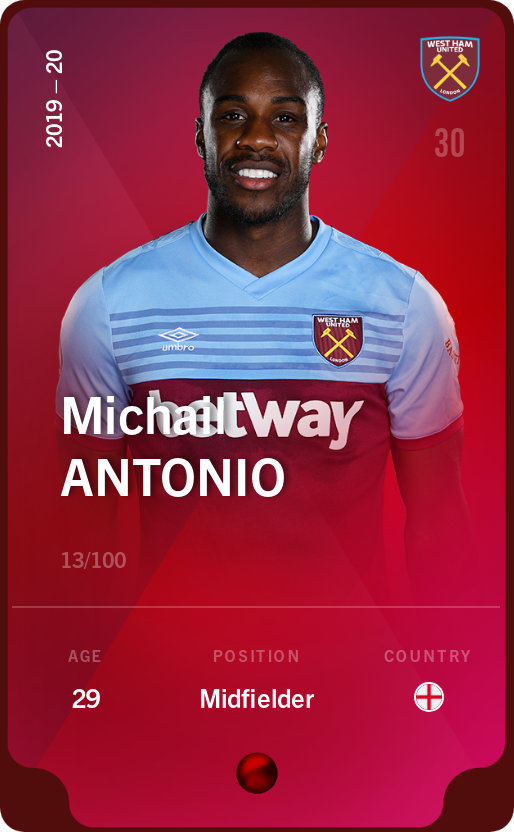 Sorare - Sorare Official - Michail Antonio 2019-20 • Rare 13/100 - NFT # 27217337297621244945057210468154380216391566119893887790922724537031995476437