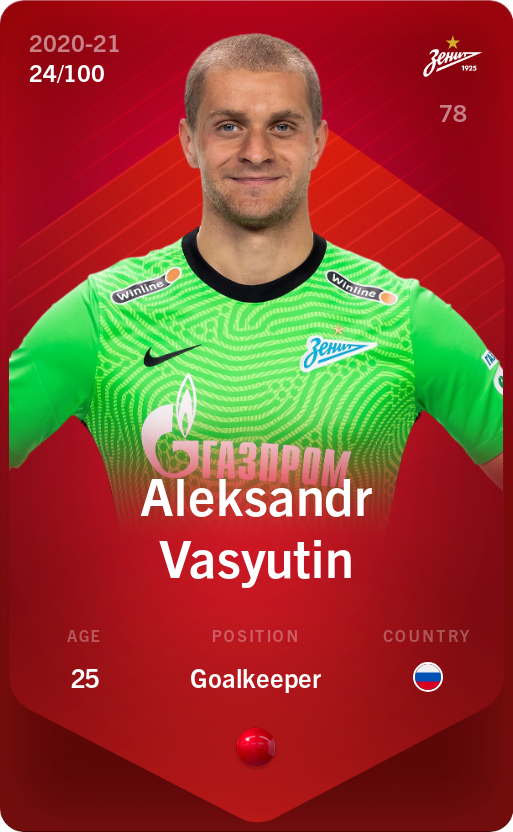 Sorare - Sorare Official - Aleksandr Vasyutin 2020-21 • Rare 24/100 - NFT # 111374542055101532433639029868069958273203274146056956131190554766688798391611