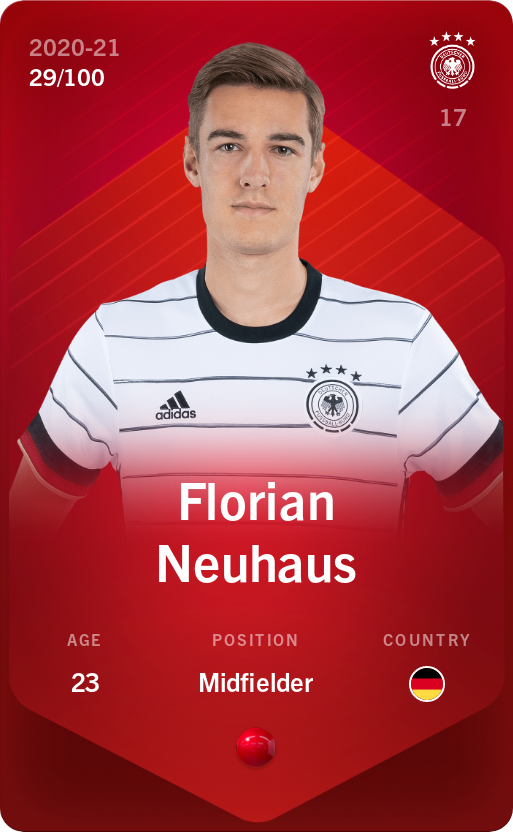 Sorare - Sorare Official - Florian Neuhaus 2020-21 • Rare 29/100 - NFT # 76050202823180481767646042275359117351846761336948493768468880321427152268589