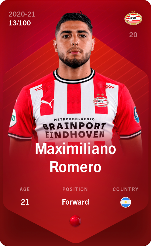Sorare - Sorare Official - Maximiliano Romero 2020-21 • Rare 13/100 - NFT # 105996511028724226597758248533322348423610133377952469886275015139018922301035