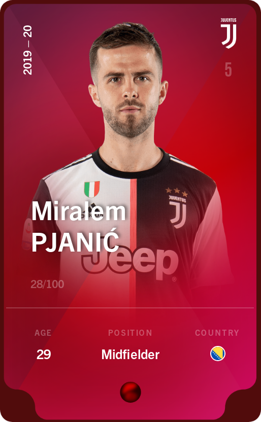 Sorare - Sorare Official - Miralem Pjanić 2019-20 • Rare 28/100 - NFT # 90576781546356419915571193654616526503244825998737279300049236509779327636736