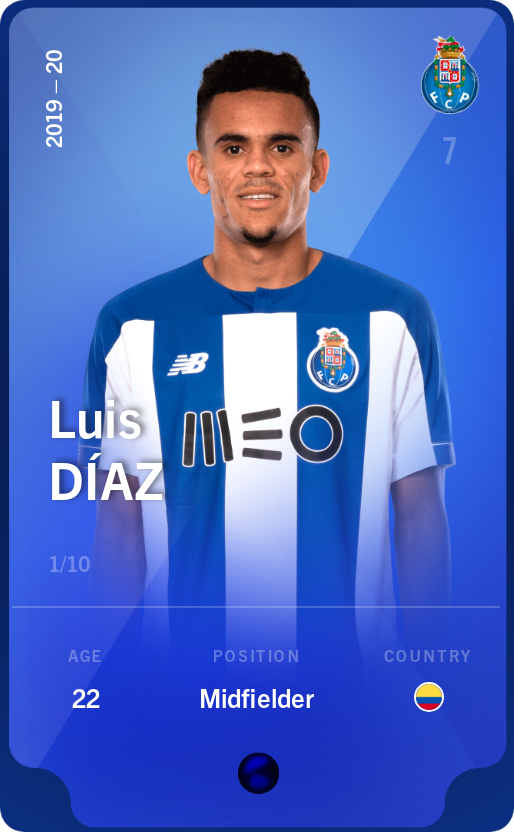 Sorare - Sorare Official - Luis Díaz 2019-20 • Super Rare 1/10 - NFT # 9407902082816910498565582990677790475238671512514424191508167347183767805713
