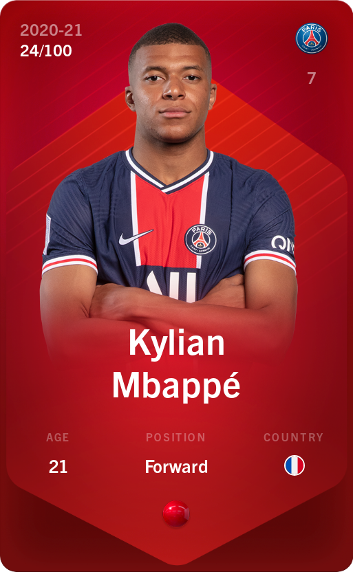 Sorare - Sorare Official - Kylian Mbappé 2020-21 • Rare 24/100 - NFT # 12975388995059017344289915818325969071414757991950357897641317042531096040287