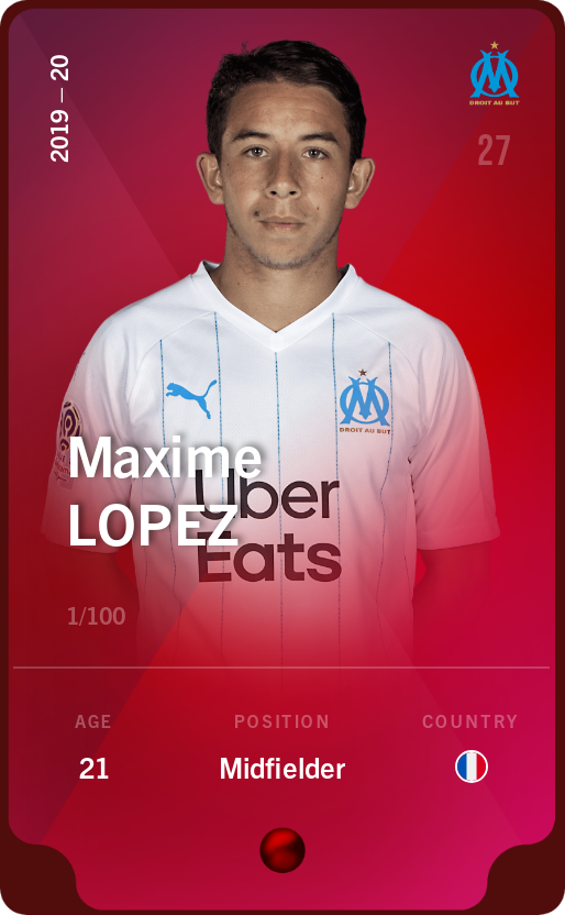 Sorare - Sorare Official - Maxime Lopez 2019-20 • Rare 1/100 - NFT # 108586235560971025846898075265790151570281499782073752248050711031832016719154
