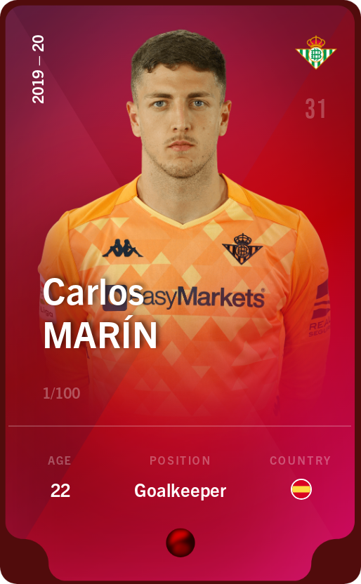 Sorare - Sorare Official - Carlos Marín 2019-20 • Rare 1/100 - NFT # 56679239605264104925236870897511449023181305490925087526660806108572417565764