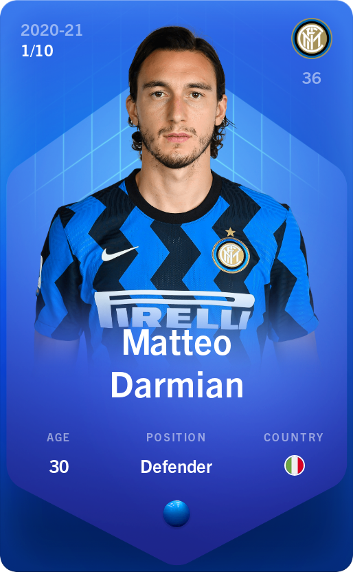 Sorare - Sorare Official - Matteo Darmian 2020-21 • Super Rare 1/10 - NFT # 114600633558257763427391458041836172259736352297124978004571679667793885942352