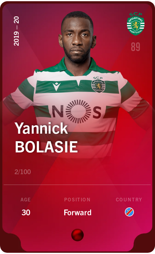 Sorare - Sorare Official - Yannick Bolasie 2019-20 • Rare 2/100 - NFT # 75458082917421582708788461558335558730211659023667861076397613816914439148502