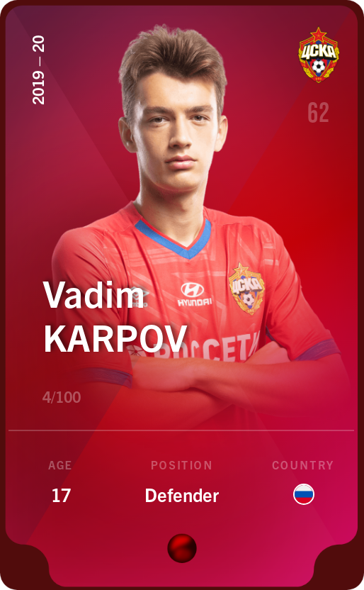 Sorare - Sorare Official - Vadim Karpov 2019-20 • Rare 4/100 - NFT # 105234417098140168648147114612914696079442793001026138016147005095240707853779