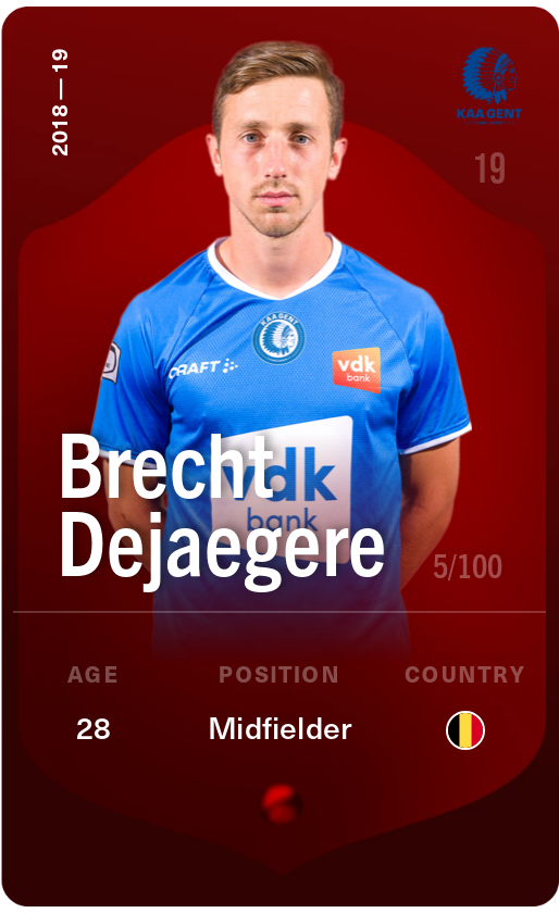 Sorare - Sorare Official - Brecht Dejaegere 2018-19 • Rare 5/100 - NFT # 10819442131307491392085554039672533970652832688977765510759862620594130609587