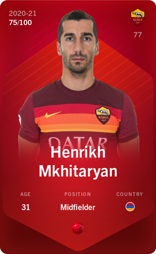 Sorare - Sorare Official - Henrikh Mkhitaryan 2020-21 • Rare 75/100 - NFT # 63317475461550223779789210561770876882590054896610658482439847197406711514117