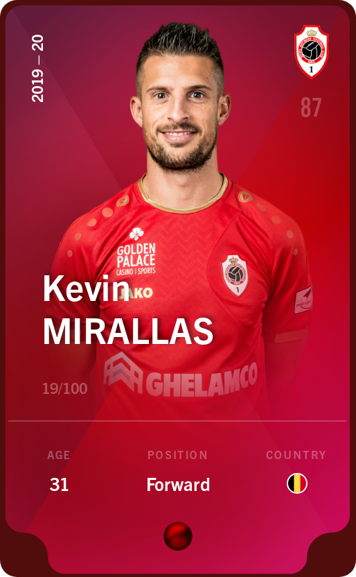 Sorare - Sorare Official - Kevin Mirallas 2019-20 • Rare 19/100 - NFT # 18630056477014997877282861610845059161339037314000259039302283547891509938345