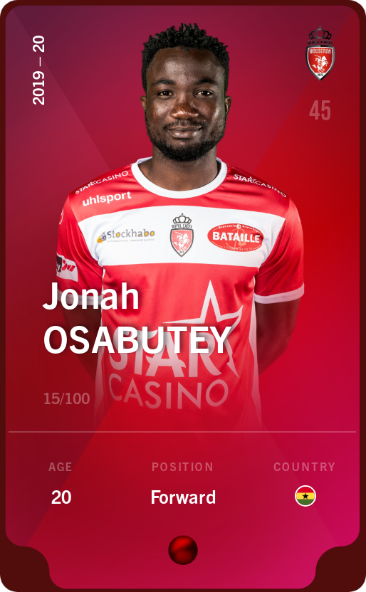 Sorare - Sorare Official - Jonah Osabutey 2019-20 • Rare 15/100 - NFT # 85847501599388374268635947574057385776480481041755346493187314463685871397840