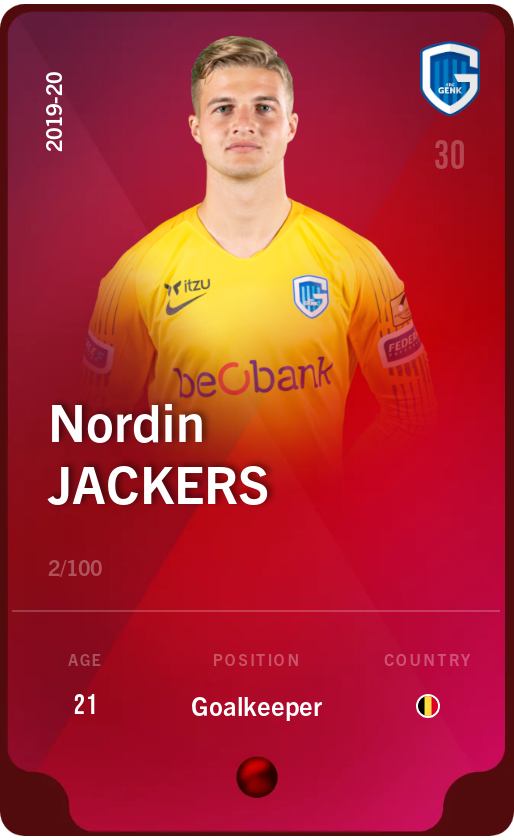 Sorare - Sorare Official - Nordin Jackers 2019-20 • Rare 2/100 - NFT # 867662431476331219585879446084571539991207794028861950738047454592173574478