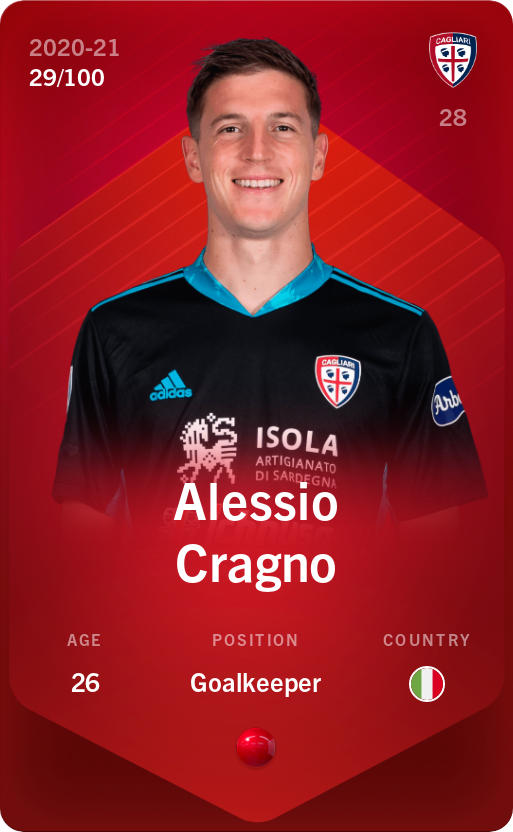 Sorare - Sorare Official - Alessio Cragno 2020-21 • Rare 29/100 - NFT # 40335035883904291742120072481667247046366704771357962307514257865494981607581