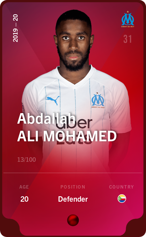 Sorare - Sorare Official - Abdallah Ali Mohamed 2019-20 • Rare 13/100 - NFT # 89063035795251147693366994122201298214037998456730916742733996483692756256349