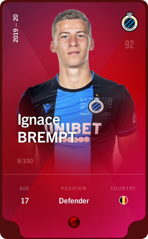 Sorare - Sorare Official - Ignace Brempt 2019-20 • Rare 8/100 - NFT # 58379291622259688049103277997390919702761101820090543752387403964466629538755