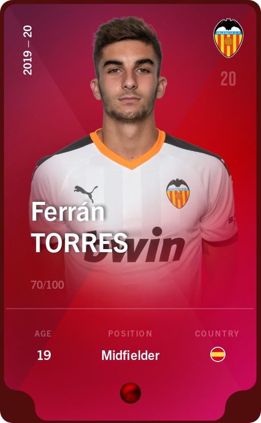 Sorare - Sorare Official - Ferrán Torres 2019-20 • Rare 70/100 - NFT # 78241727304020930773827957751706662321143987574727336567533081450312455505850
