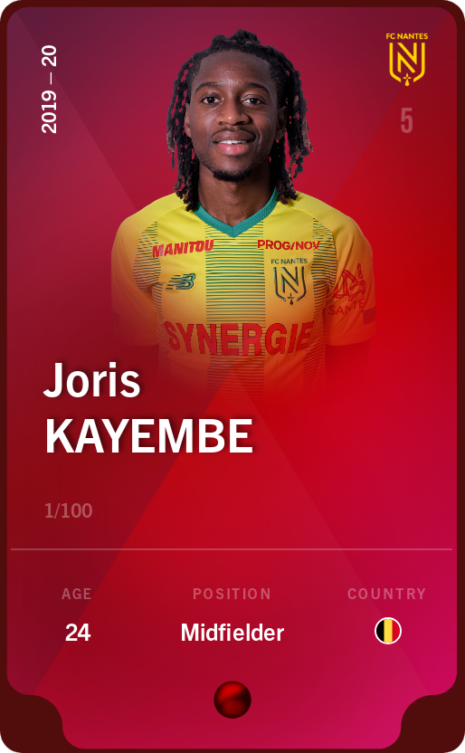 Sorare - Sorare Official - Joris Kayembe 2019-20 • Rare 1/100 - NFT # 59259597646373650055426394630776536121951637681873363584978896457850084833677