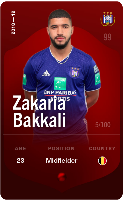 Sorare - Sorare Official - Zakaria Bakkali 2018-19 • Rare 5/100 - NFT # 115479932467071852009769923594841681717924223529689551790602480746867835541635