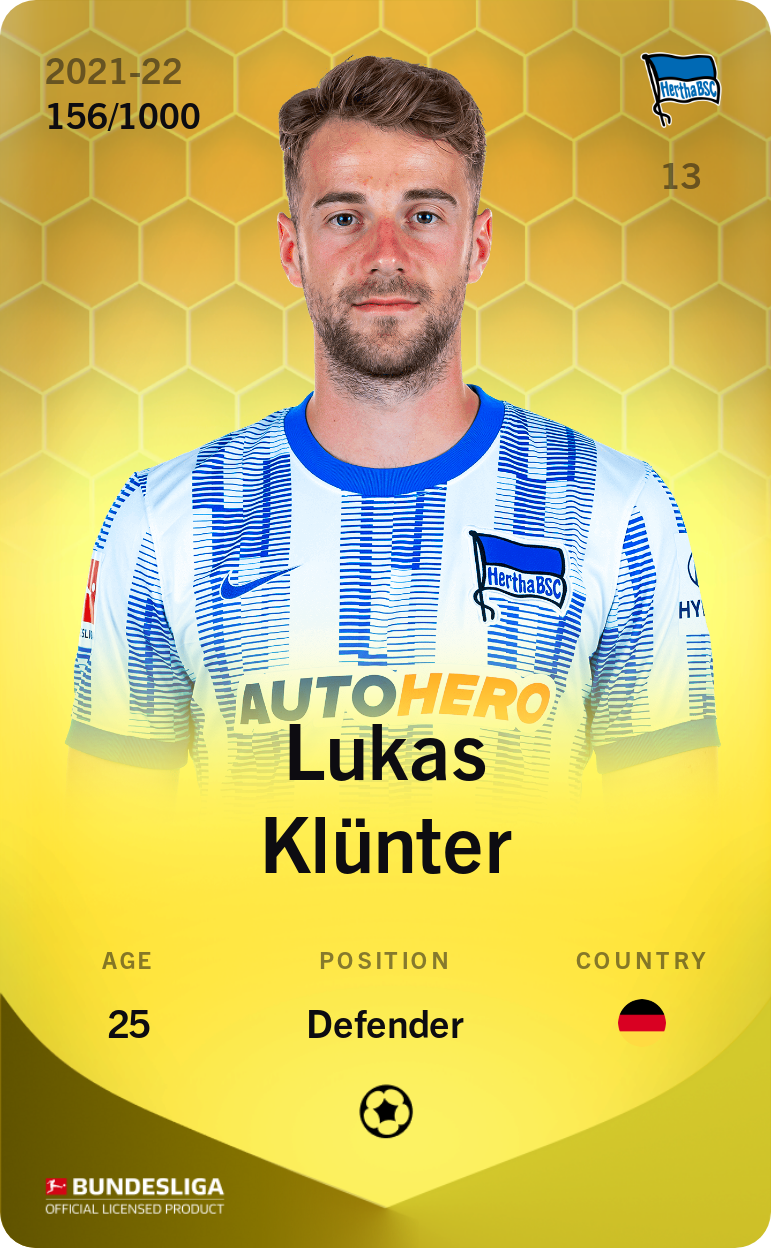 Sorare - Sorare Official - Lukas Klünter 2021-22 • Limited 156/1000 - NFT # 43031653501777864772561990639619291522145400092941584492795756421532270791297
