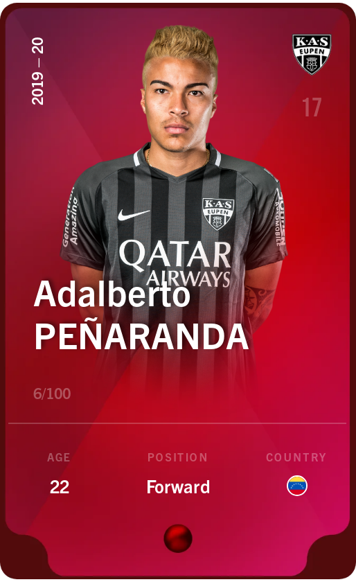 Sorare - Sorare Official - Adalberto Peñaranda 2019-20 • Rare 6/100 - NFT # 104483082822852173471820774107670596203820269172872119341161991748448156639393