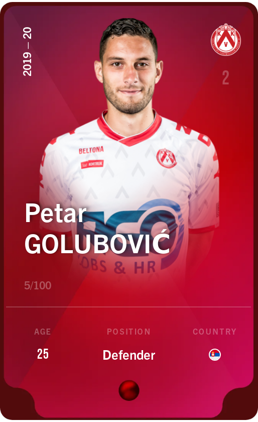 Sorare - Sorare Official - Petar Golubović 2019-20 • Rare 5/100 - NFT # 47021986622284164876336128292782624974011463977603710905048713379988787507161