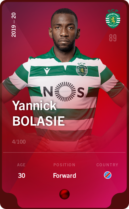 Sorare - Sorare Official - Yannick Bolasie 2019-20 • Rare 4/100 - NFT # 92715623345529129525554957405146248852662391292690735659288312577063575811762