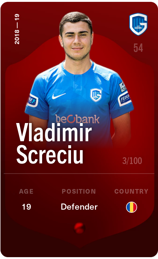 Sorare - Sorare Official - Vladimir Screciu 2018-19 • Rare 3/100 - NFT # 89497378733428819998230006958843133709333820864165228027528556401324135982069